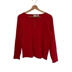 Chico's Y2K 100% Cotton Vibrant Red Buttoned Top Long Sleeve SZ 2